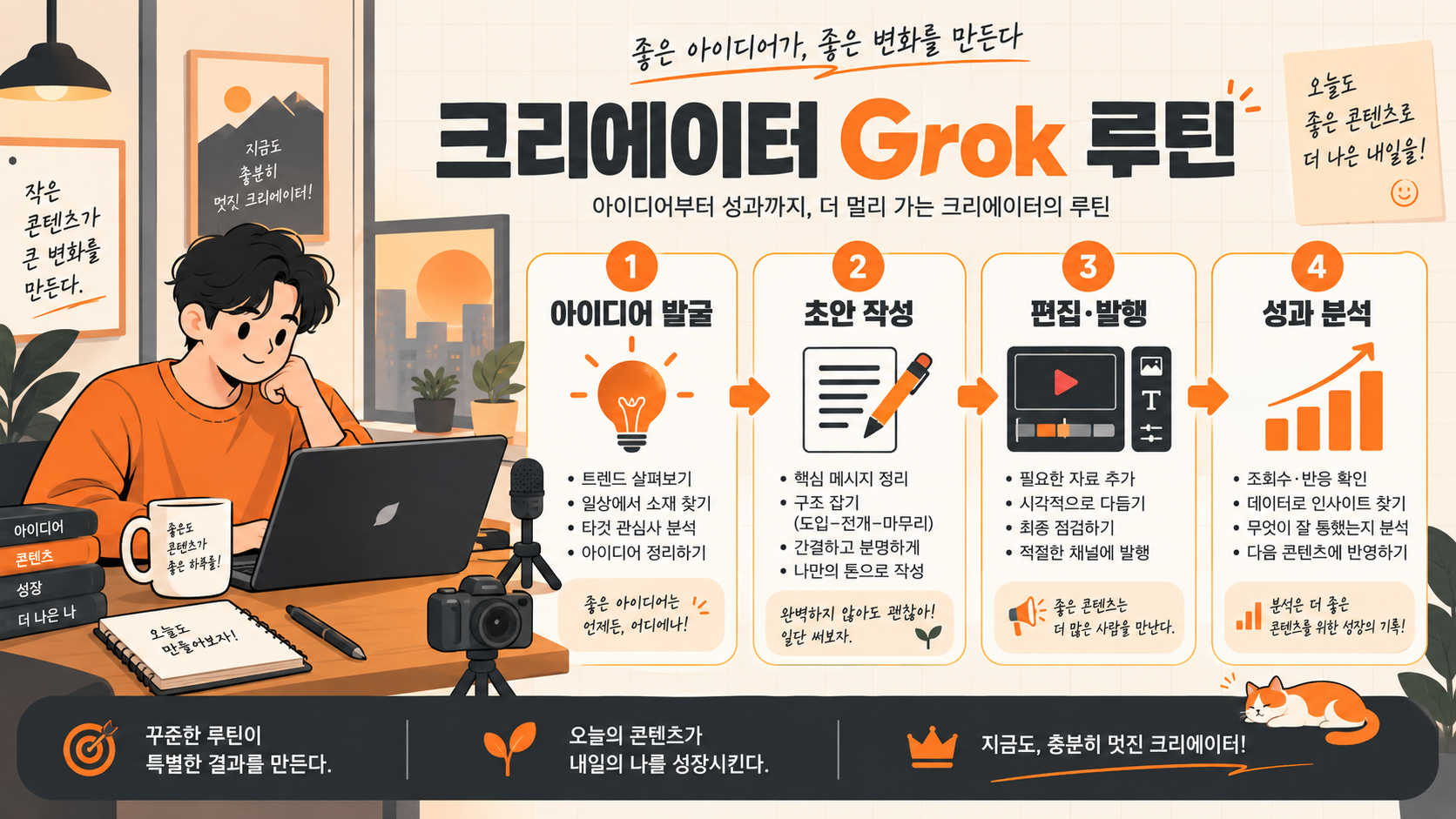 1인 크리에이터 Grok 활용 루틴 인포그래픽