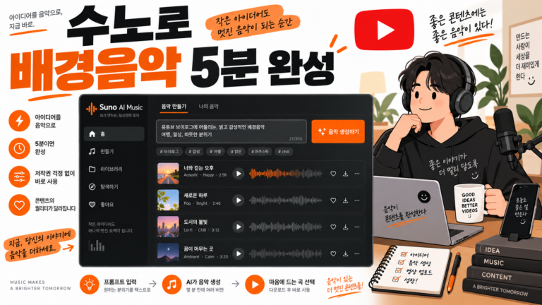수노 AI로 유튜브 배경음악을 5분 만에 만드는 법 대표 이미지