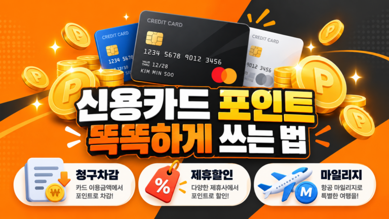 신용카드 포인트 활용법 인포그래픽 — 청구차감·제휴할인·마일리지 전환 방법 안내