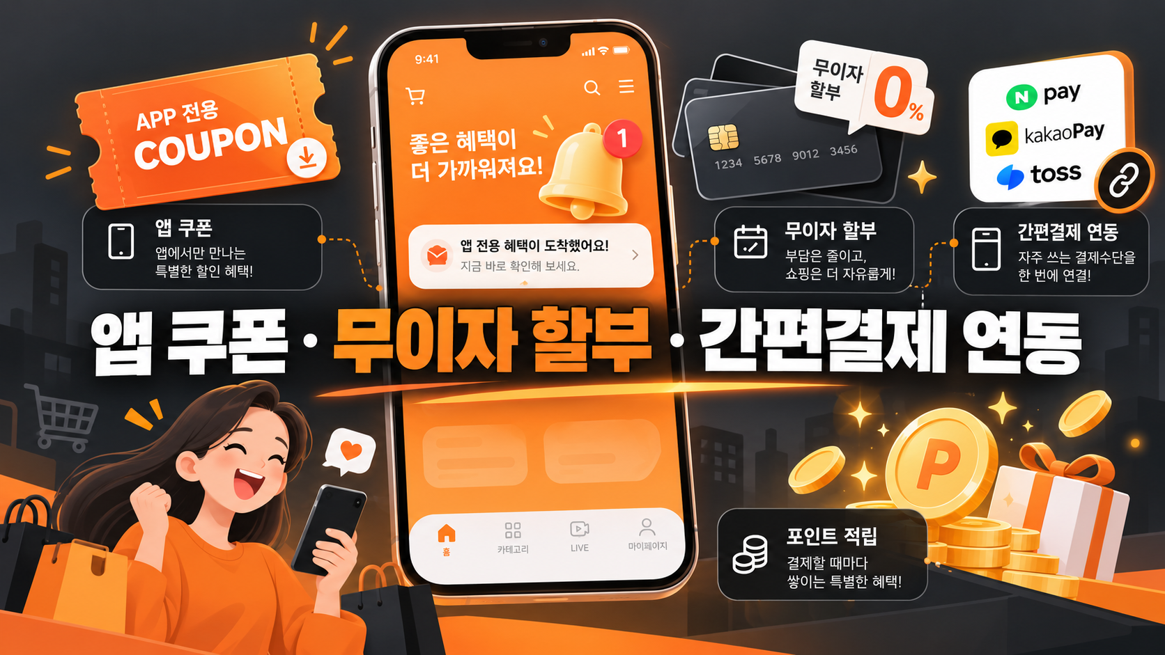 신용카드 숨은 혜택 앱 쿠폰 무이자 간편결제 연동 인포그래픽