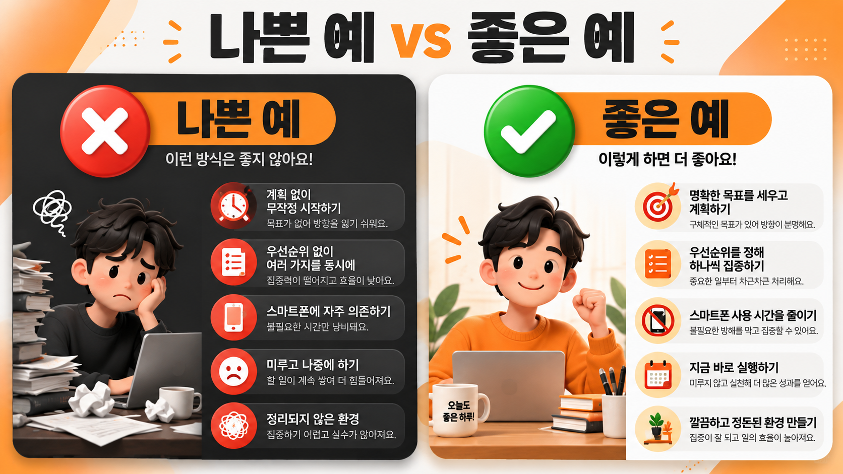 기본 회의록 프롬프트 나쁜 예와 좋은 예 비교 카드